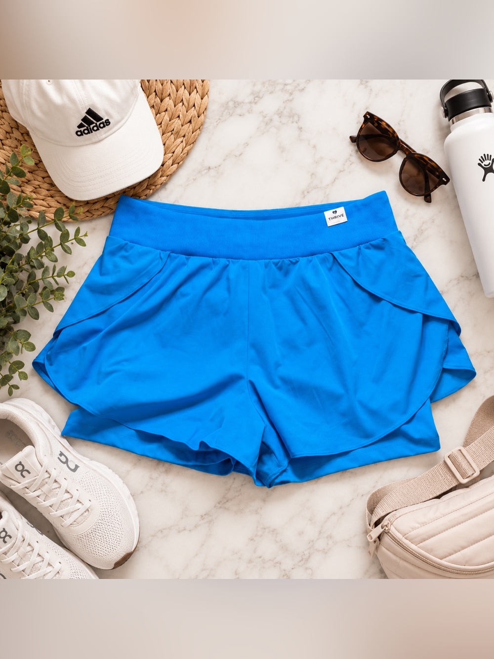 Thrive Societe Bright Blue Layered Ruffle Athletic Running Shorts